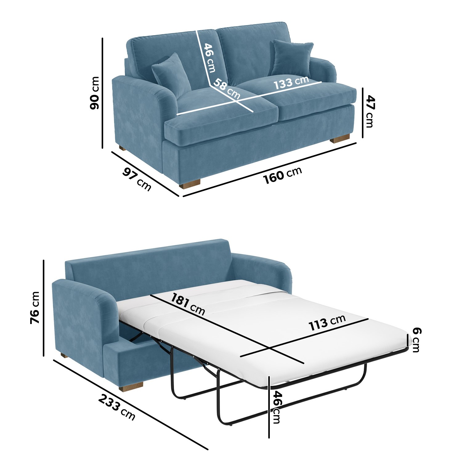 Read more about Light blue velvet pull out sofa bed seats 2 payton
